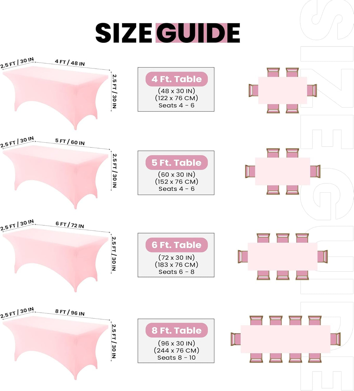 Utopia Kitchen 6FT Spandex Tablecloth [2 Pack, Pink] 200 GSM Stretch, Fitted, Washable and Wrinkle Resistant Table Cloth Rectangle Cover for Trade Shows, Wedding, Parties [72Lx30Wx30H Inch]