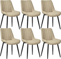 Dining Chairs Set of 6, Faux Leather Modern Linear Design Dining Chair with Metal Legs, 16.9" Seat Width Chair for Kitchen, Lounge, Reception Room, Restaurant, Commercial (Beige)