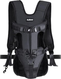 PetBonus Dog Front Carrier Backpacks, Legs Out Easy-fit Puppy Chest Carrier | Hands Free, Adjustable, Safety Strap, Walking Hiking Cycling Motorcycle bag, For Small Medium Dogs (Black, L)
