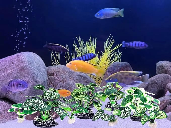 8PCS Betta Fish Tank Decorations Aquarium Decorations Artificial Plastic Plants Ornament for Hiding Fish Reptil