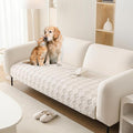 HANDONTIME Non-Slip Pet Couch Cover Washable, Plush Faux Fur Couch Protector for Cushion Pet-Friendly Sofa Covers for Dogs, Checkered Diamond Sectional Covers Dog Mat for Sofa (Ivory, 35.6" x 82.7")