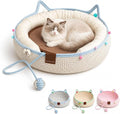 Handwoven Cotton Rope Cat Basket Bed with Hanging Ball Toy (Blue, Large) | cat bed, woven cat basket, kitten bed, small dog bed, cat toy ball, all season pet bed, washable cat cushion