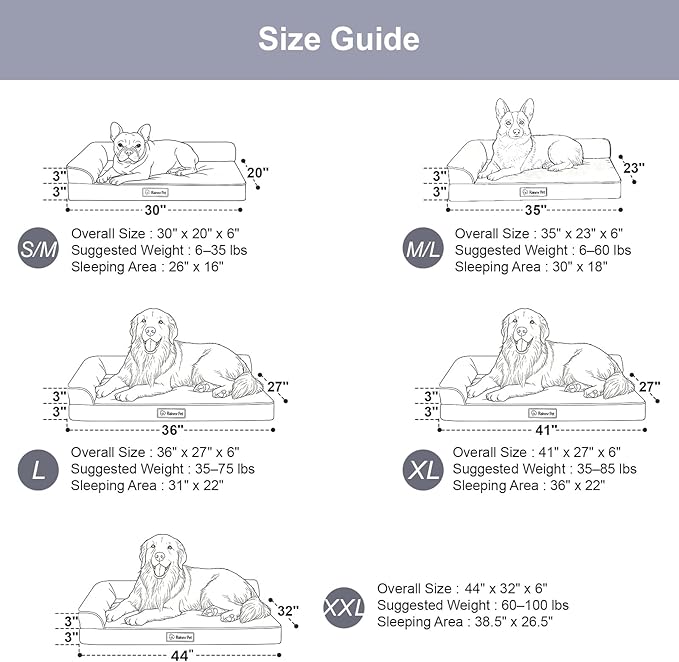 Rainmr Orthopedic Dog Beds for Large Dogs, Memory Foam Dog Beds Large Sized Dogs, Washable Removable Cover, Nonskid Bottom, Waterproof, for Indoor, Outdoor, Crate ＆ Car Use, 41x27x6 Inches, Light Grey