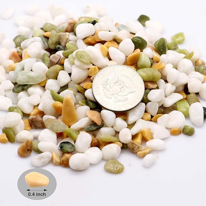 TOYPOPOR Mixed Color Decorative Rocks Stones Pebbles for Plants Garden Gravel White Rocks with Yellow, Green Pastel Accents Vase Fillers Natural Stone Top Dressing for Potted Plants Succulents 6 lbs