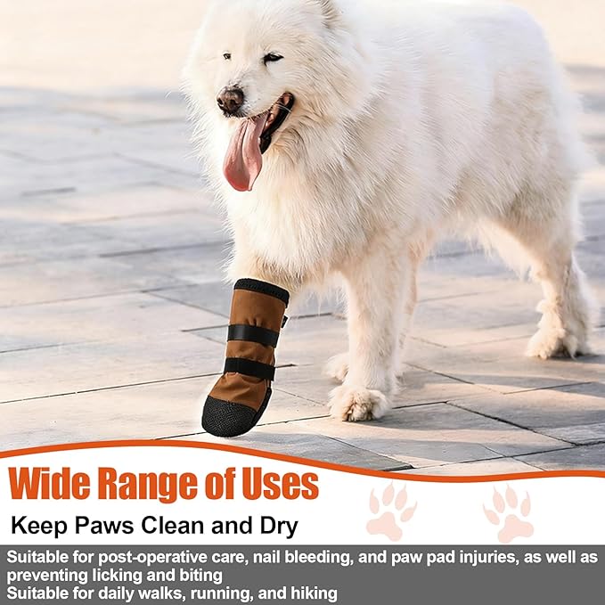 2 Pcs Dog Paw Wound Recovery Boots Non-Slip Dog Protector Boots for Injured Paw Breathable Soft Pet Shoes for Wound Care Outdoor Walking(M,Khaki)