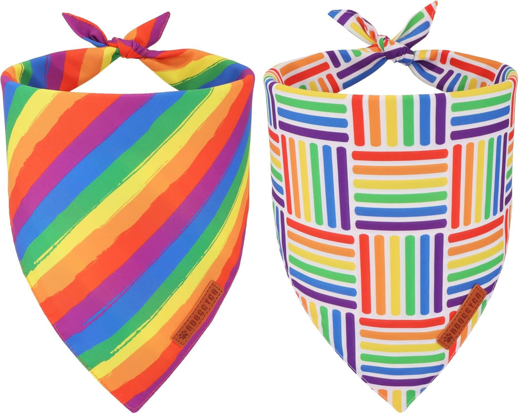 ADOGGYGO Rainbow Dog Bandana, Holiday Pet Scarf, Adjustable Fit Colorful Rainbow Bandanas for Medium Large Dogs Pets (Large)