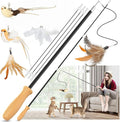 ROSAUI Cat Teaser Wand Toys, Interactive Bird Toys for Indoor Kittens, 42.15’’ Long Cat Fishing Pole Toys, 2Pcs Wires and 5Pcs Natural Refills, Sustainable Wooden Handles, Exercising, Playing