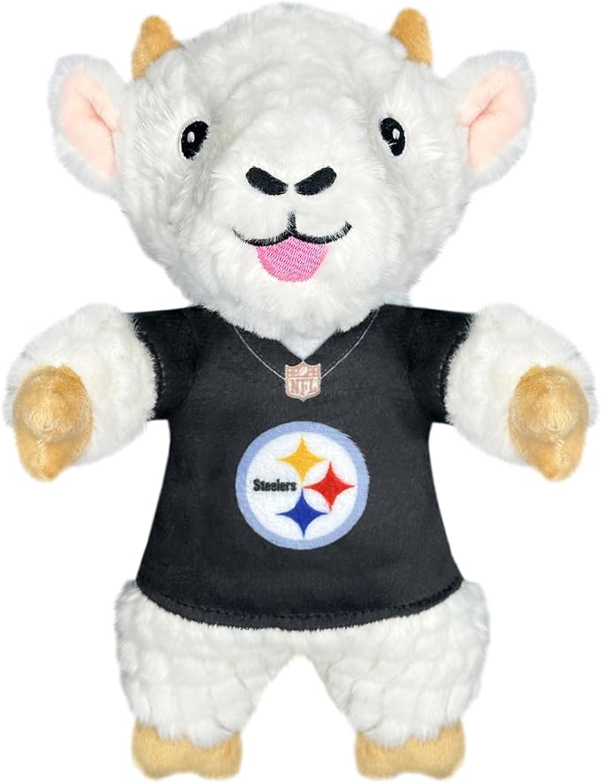 Pets First NFL Pittsburgh Steelers Goat Plush Toy for Dogs and Cats with Squeaker, Wearing a Team Jersey! Fun & Sporty Goat Shaped Dog Chew Toy, Interactive Pet Toy