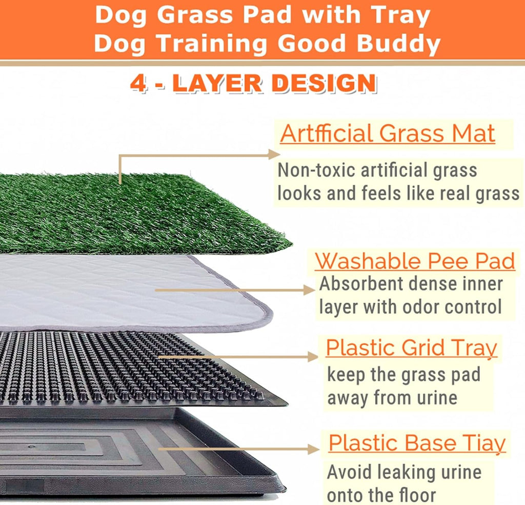 Dog Grass Pad with Tray 25"X20" - Portable Dog Litter Box for Balcony/Patio, Indoor/Outdoor Artificial Turf Pet Potty for Puppy Training, with Washable Pee Pad and Fake Grass Mat