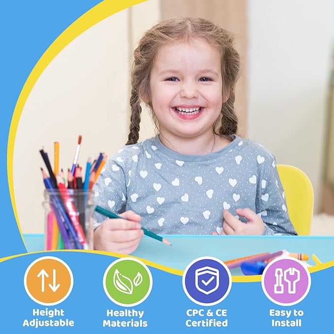 FUNLIO Kids Table and 2 Chairs Set, Height Adjustable Toddler Table and Chair Set for Ages 3-8, Easy to Wipe Arts & Crafts Table, for Classrooms/Daycares/Homes, CPC & CE Approved, Multi-Color
