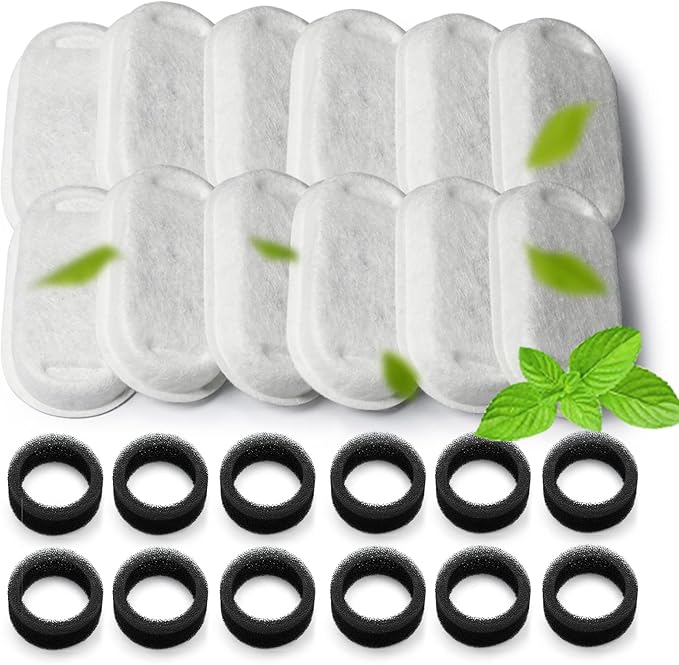 Cat Water Fountain Filter,24 Pack Replacement Filters for Pet Water Fountains,Compatible with Stainless Steel 67oz/2L Adjustable Flow Cat Fountain Replacement Filters,Dog Water Fountain (12+12 Pack)