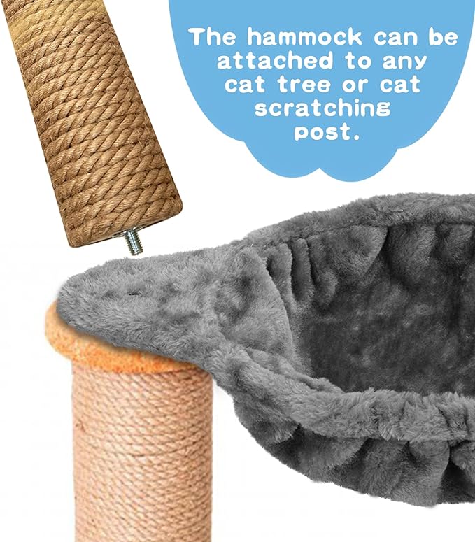 Cozy Cat Tree Hammock for Large Cats With Deep Basket - Add On Attachment Design for Cat Tower, Replacement Extra Large (12.4") (Grey)