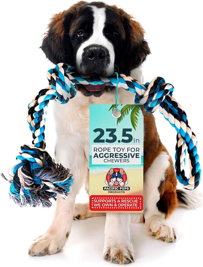Pacific Pups Products Large Dog Rope Toy for Large Dogs - 23.5" Dog Tug of War Toy - Durable Big Pull Rope for Aggressive Chewers & Teething Puppies