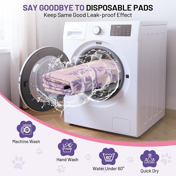 Washable Dog Pee Pads - Absorbent Reusable Puppy Training Pads, Waterproof Leak - Proof & Non - Slip for Crate Whelping Potty Training 48x48 (Pack of 2)
