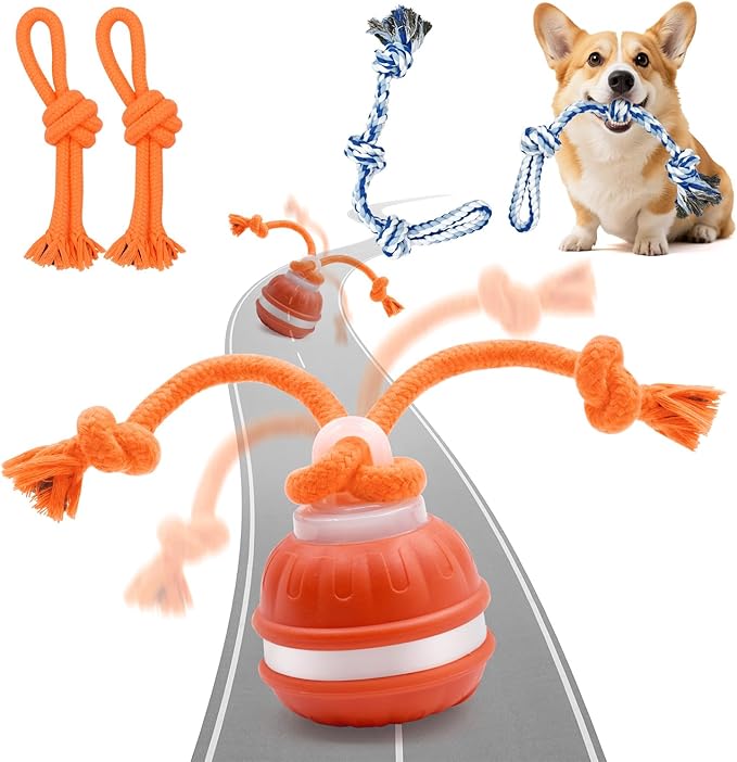 Interactive Dog Ball, Interactive Dog Toys, Moving Dog Ball with Touch Activated for Small Medium/Puppy Dogs, Moving Dog Toys with Rope for Boredom Relief Daily Training, USB Rechargeable