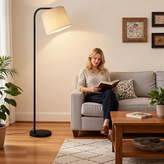 Ambimall RGB Floor Lamp - Remote Control, 8 Colors and 3000K-6500K Color Temperature, Fully Dimmable, Standing Lamp for Living Room with Rotating Head, Tall Lamp for Bedroom (RGB-Black and Beige)