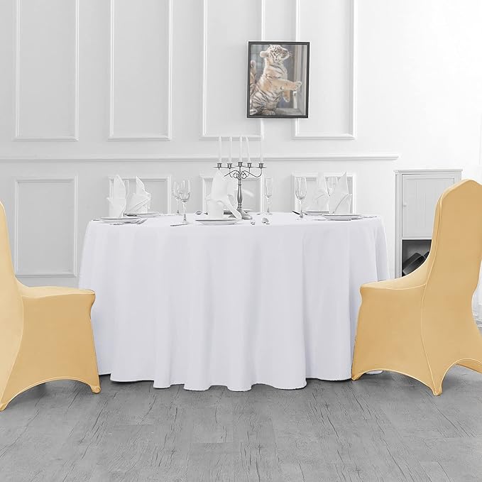 6 Pack White Round Tablecloths 132 Inches Table Cloth Stain and Wrinkle Resistant Washable Polyester Table Cover Fabric for Party, Wedding,Dining,and Banquet Decoration