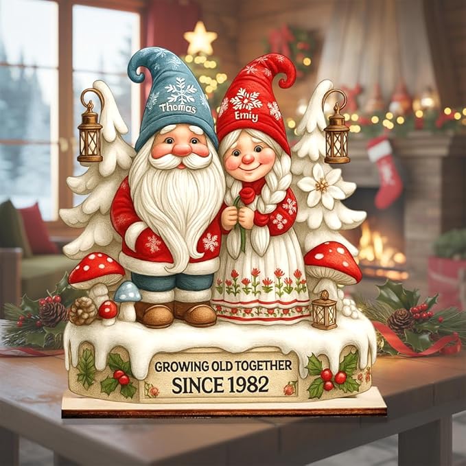Personalized Growing Old Together Christmas Wooden Plaque, Custom Standing Couple Figurine Gift, Holiday Home Decoration for Parents or Grandparents, Heartfelt Christmas Keepsake