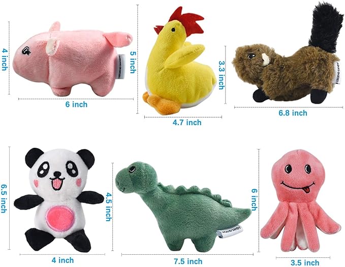 LEGEND SANDY Squeaky Plush Dog Toy 6 Pack for Puppy, Small Stuffed Puppy Chew Dog Toys Bulk with Squeakers, Cute Soft Pet Toy for Small Medium Size Dogs