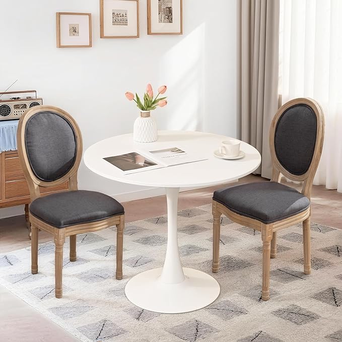 SoarFlash Kitchen Table and Chairs for 2, 31.5" Dining Table Set for 2 with French Dining Chairs, 3 Piece Round Kitchen Table Set, Dining Room Table Set for Small Space, Apartment