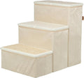 TRIXIE 3-Step Velour Pet Stairs, Beige | Collapsible, Storage Compartments for Pet Toys, Ideal for Dogs & Cats