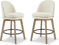 Counter Height Barstools 26 inch Upholstered Swivel Bar Stools with Back and Wood Legs for Kitchen Island,Set of 2,Linen Fabric-Armless