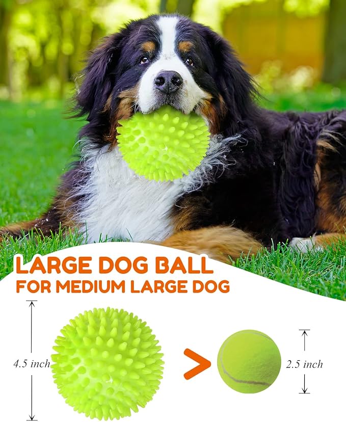 4.5” Heavy Duty Squeaky Dog Balls for Medium Large Dogs, Dog Toys for Aggressive Chewers, Spike Ball Toys for Clean Teeth and Training(2 Pack)