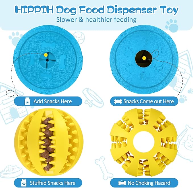 HIPPIH Dog Puzzle Toys 2 Pack, Dog Enrichment Toys for Large Dogs & Small Dogs, Puppy Balls for Treat Dispensing, Durable Balls for Teeth Cleaning/IQ Training/Chewing