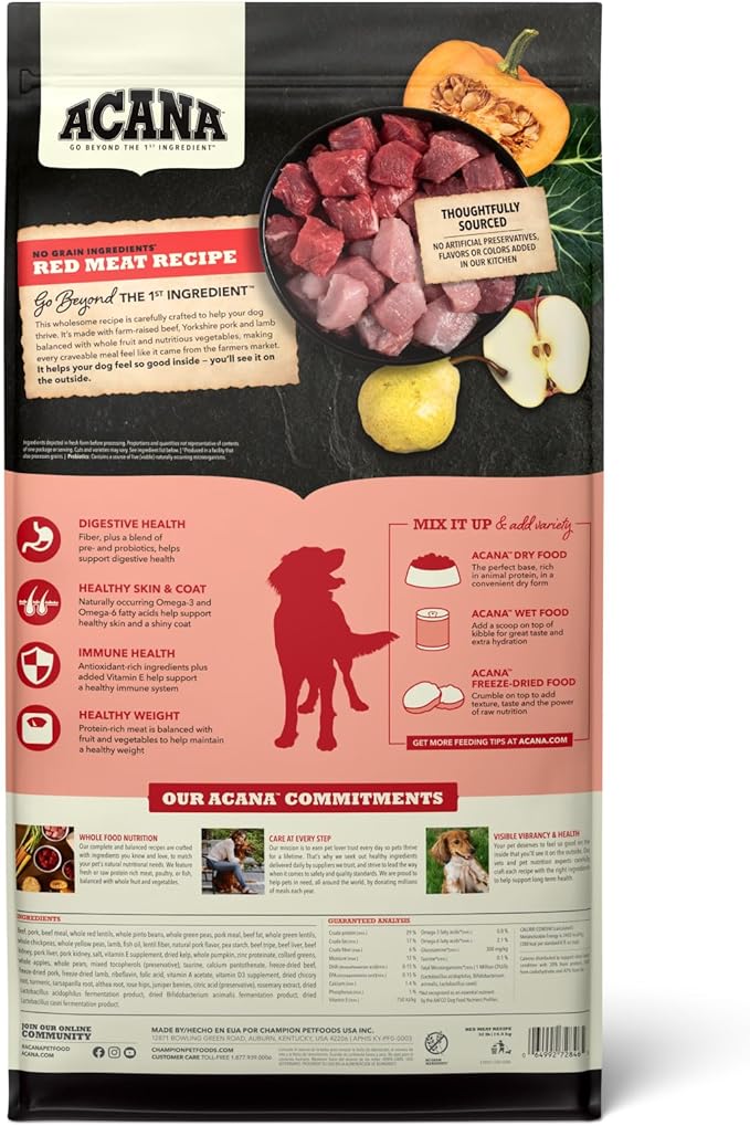 ACANA Grain Free Dry Dog Food Red Meat Recipe 32lb Bag