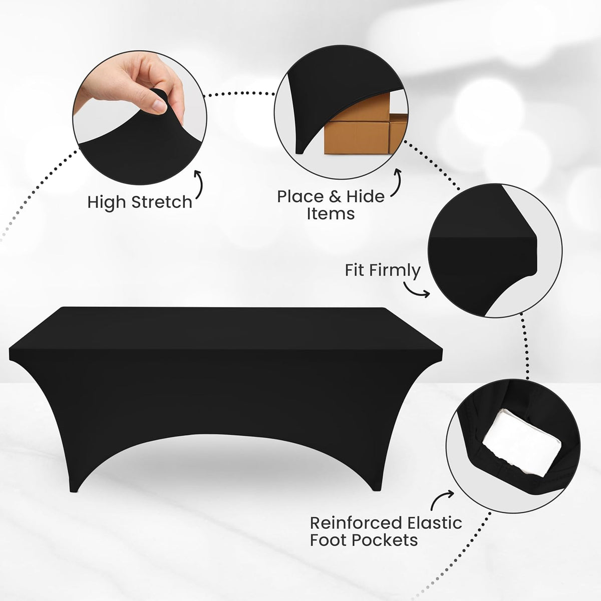 Utopia Kitchen 6FT Spandex Tablecloth [2 Pack, Black] 200 GSM Stretch, Fitted, Washable and Wrinkle Resistant Table Cloth Rectangle Cover for Trade Shows, Wedding, Parties [72Lx30Wx30H Inch]