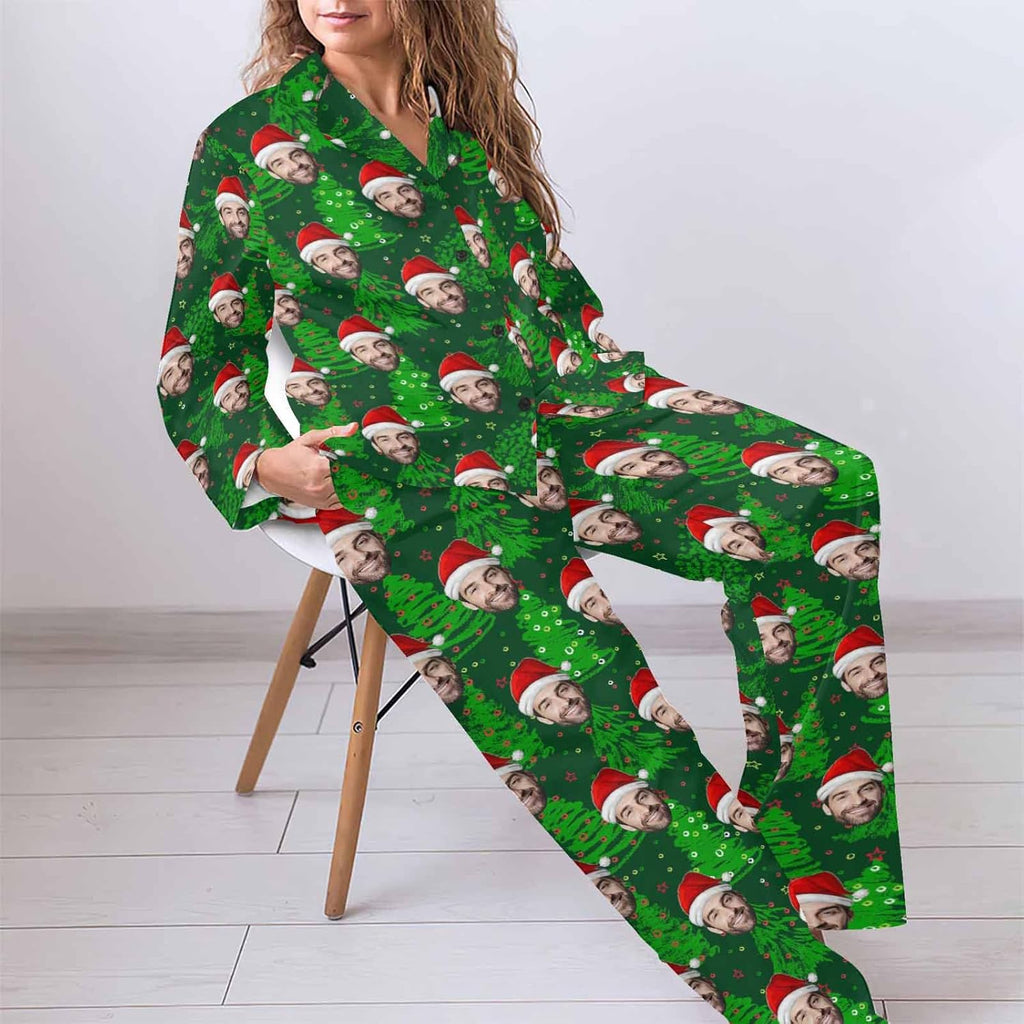 MyPupSocks Custom Face Pajamas for Women Set, Personalized Photo Long Sleepwear XS-XXL