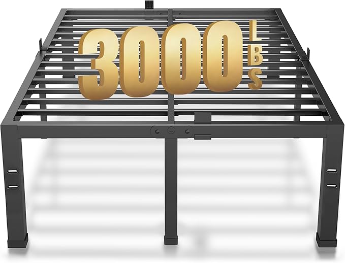 MAF 18 Inch King Size Bed Frame No Box Spring Needed Heavy Duty Platform King Bed Frame Steel Slat Support High Platform Bedframes with Storage Size Black Metal