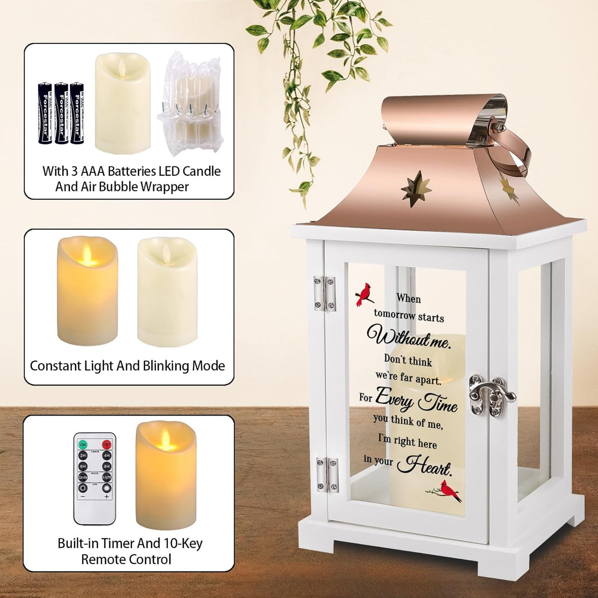Memorial Lantern, Sympathy Gifts for Loss of Mom/Dad/Loved One, Bereavement Gifts, in Memory of Loved One Lantern,Celebration of Life, Memorial Gifts, Funeral Lantern,When Tomorrow Starts Without me