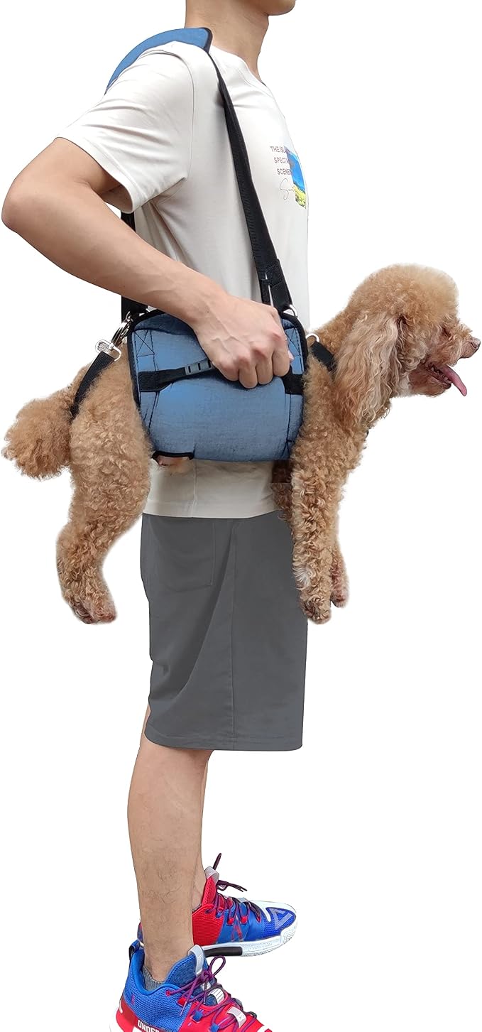 COODEO Dog Carry Sling, Emergency Backpack Pet Legs Support & Rehabilitation Dog Lift Harness for Nail Trimming, Dog Carrier for Senior Dogs Joint Injuries, Arthritis, Up and Down Stairs (M, Blue)