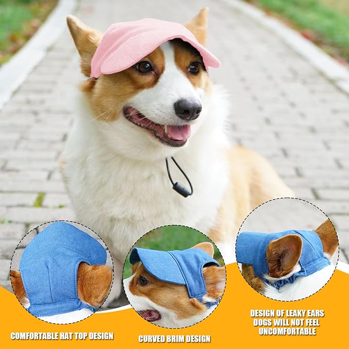 Dog Baseball Cap,Pet Summer Beach Hat,Dog Cat Sunbonnet Cap with Ear Holes,Adjustable Cat Visor for Small Medium Large Dogs (Pink, Medium)