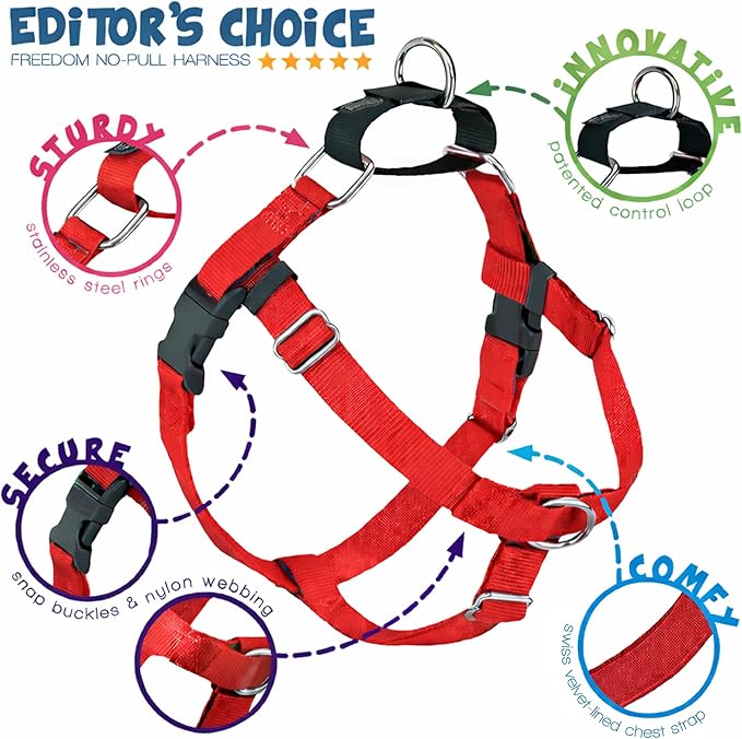 2 Hounds Design Freedom No Pull Dog Harness, 5/8 inch MD, Red | Discourages Pulling, Comfortable Control Adjustable Dog Harness for Medium Sized Dogs, Made in USA (Leash Not Included)