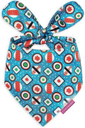 LunaMarie - Luxury Pet Birthday Bandanas -Premium & Silky Poly Fabric | 100% Handmade | Custom Shape Dual Layered (Sushi, Large)