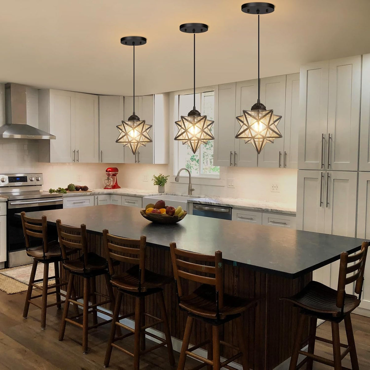 Clear Glass Chandeliers Lighting Pendant Lights for Kitchen Island Dining Room Light Fixture Chandeliers Hanging Light with Warm Light Bulb