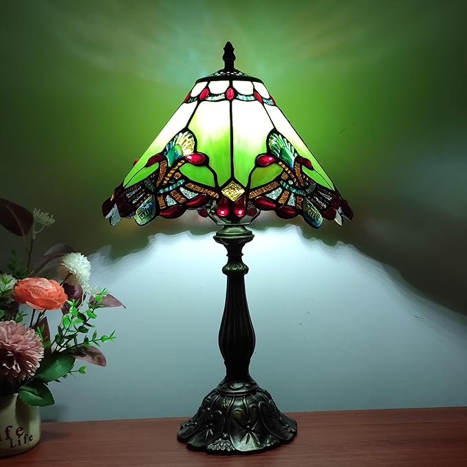 Tiffany lamp Green Baroque Style Stained Glass Table Lamp 12X12X19 Inches 3 -Way Tiffany Style Antique Light for Home Bedroom Living Room - 12W E26 Bulb Include