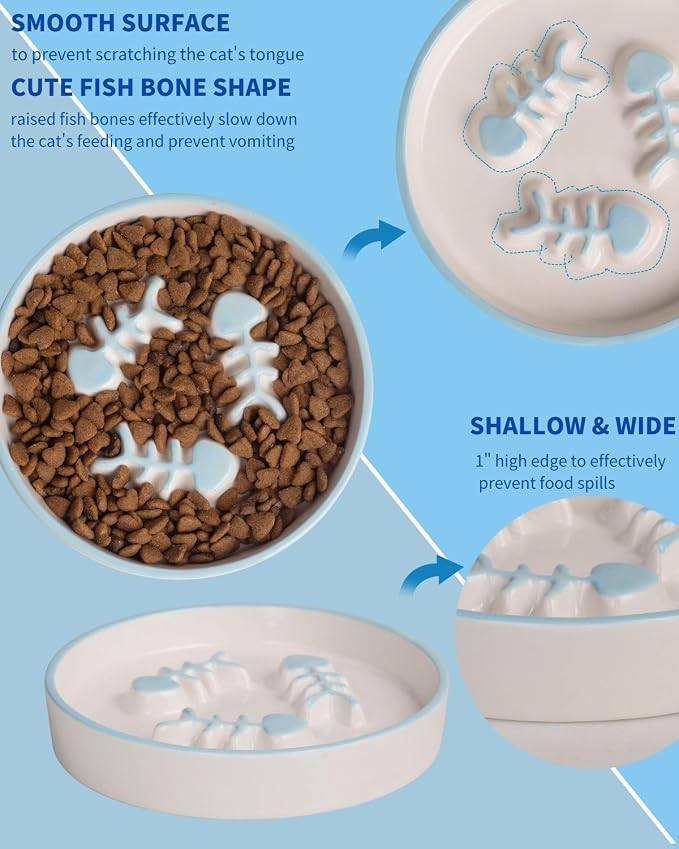 Ceramic Elevated Cat Bowls Set, Anti Vomit, Removable Dishes, Pink & Blue | Removable Ceramic Bowls Elevated Anti Vomit Food & Water Feeding Pink & Blue Set