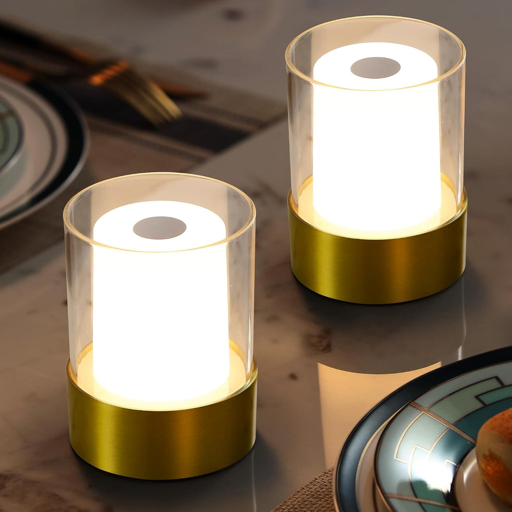 LED 4" Small LED Battery Operated Lamp Set of 2, Cordless Rechargeable Table Lamp, Mini Night Light, Waterproof Outdoor Desk Lamp for Bathroom Bar Dining Room Nursery Baby Coffee Shop (Bronze)