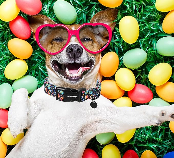 DOGWONG Easter Dog Collar, Black Egg Dog Collar Soft Durable Adjustable Costume Cute Easter Puppy Collar for Small Medium Large Dog