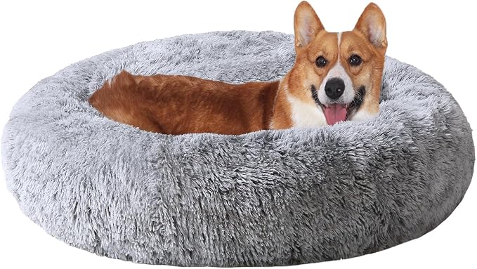 JOLLYVOGUE Dog & Cat Bed, Calming Anti-Anxiety Pet Bed for Small Dogs, Fluffy Donut Cushion for Small and Medium Pets (23")