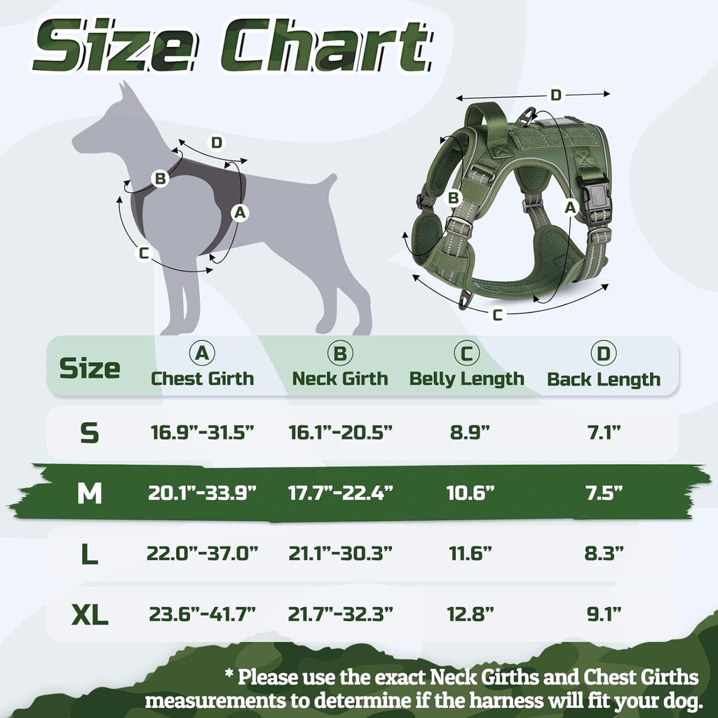 rabbitgoo Tactical Dog Harness Medium Sized Dog, No Pull Military Service Vest with Handle & Molle, Easy Control for Training Walking, Adjustable Reflective Straps, Green, M