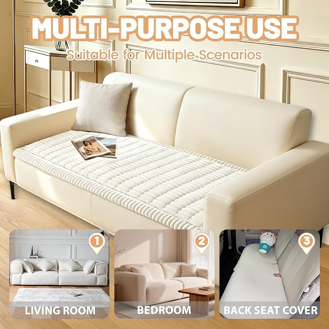 Waterproof Couch Cover for Dogs Washable,Nonslip Fuzzy Durable Pet Friendly | Soft Slipcovers for 3 Cushion Sofa Cover,Plush Thick Protector Fits Mat Bed Leather & Fabric Couches (White 27.6"x70.9")