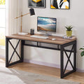 BON AUGURE Computer Desk for Home Office, Sturdy Office Desk, Wide Wood Metal Writing Table, Farmhouse Industrial Gaming Desks (60 Inch, Vintage Oak)