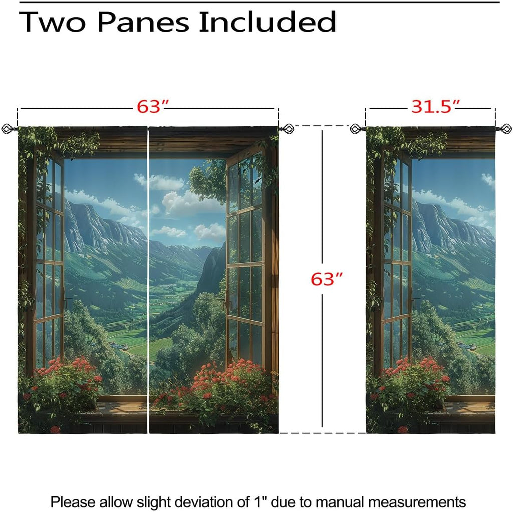 Mountain Blackout Curtains for Girls Boys Teens Home Decor, Spring Sky View Nature Forest Flower Grommet Thermal Insulated Drapes Darkening Window Curtain for Bedroom Living Room, 63 x 63 Inch
