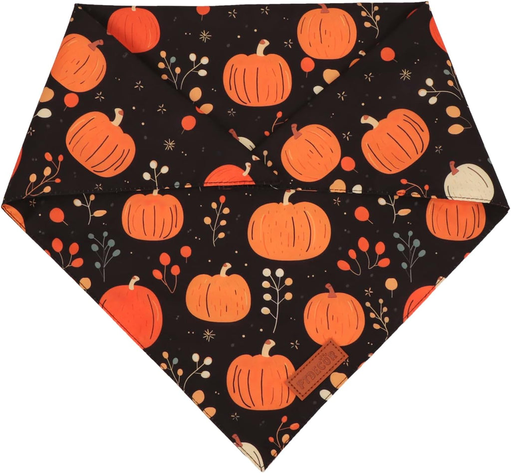 PTDECOR Fall Dog Bandana, Pumpkin Mushroom Design Scarf Reversible Holiday Dog Scarf, Triangle Thanksgiving Bandanas for Large X-Large Dogs (X-Large)