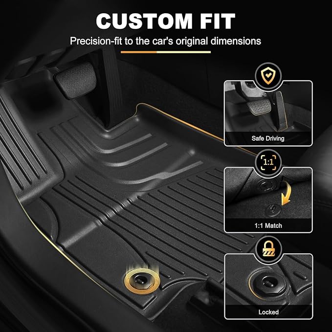Floor Mats & Cargo Liner for 2020-2026 Mercedes Benz GLE 350/450(Not Coupe) | All Weather TPE Anti-Slip Car Mats Custom Fit for GLE 1st & 2nd Row Set & Trunk Mat