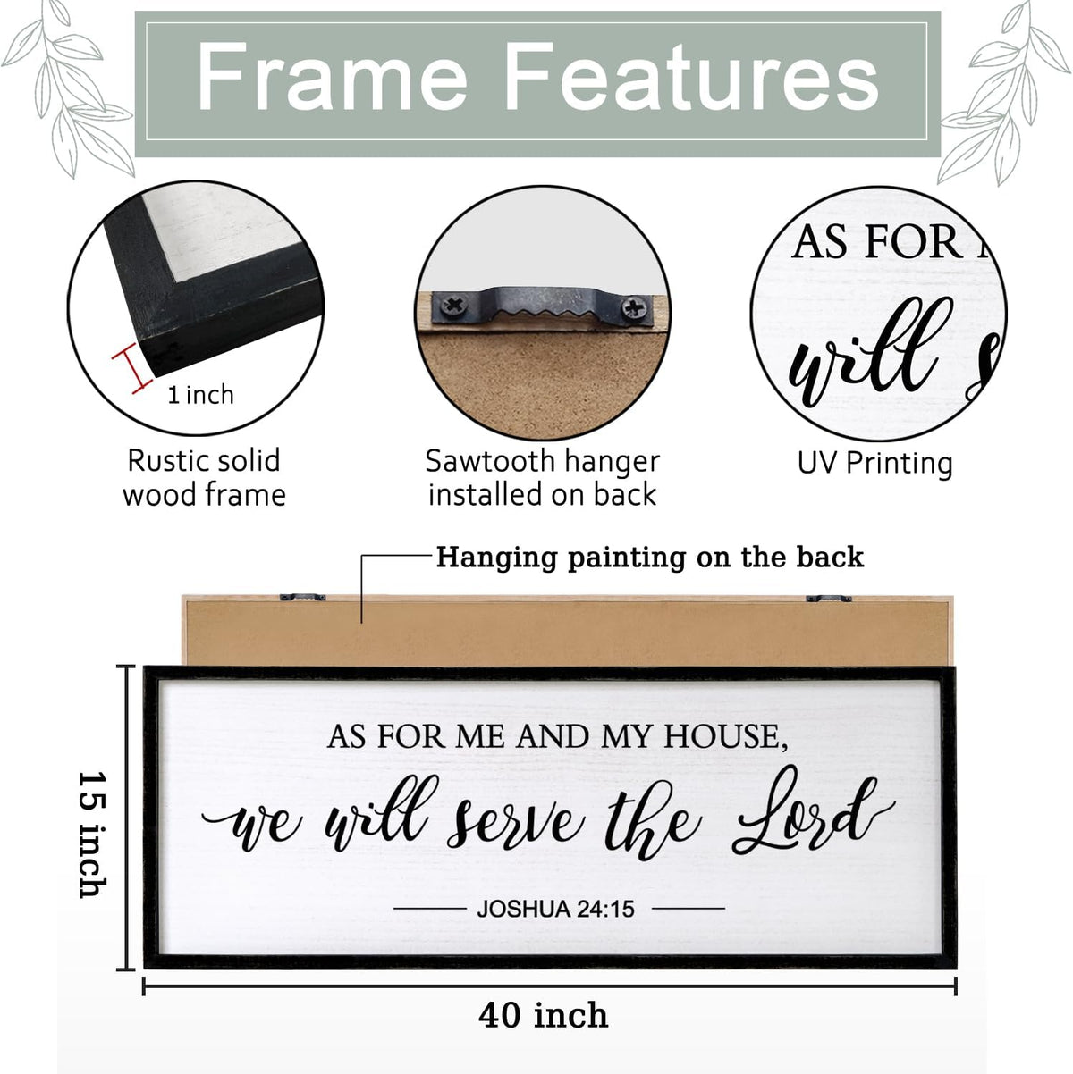 As for Me and My House We Will Serve the Lord Wall Decor - 40" x 15" Large Rustic Family Living Room Wood Framed Home Sign Joshua 24 15 Christian Bible Verse Plaque Hanging Wall Art(Black)